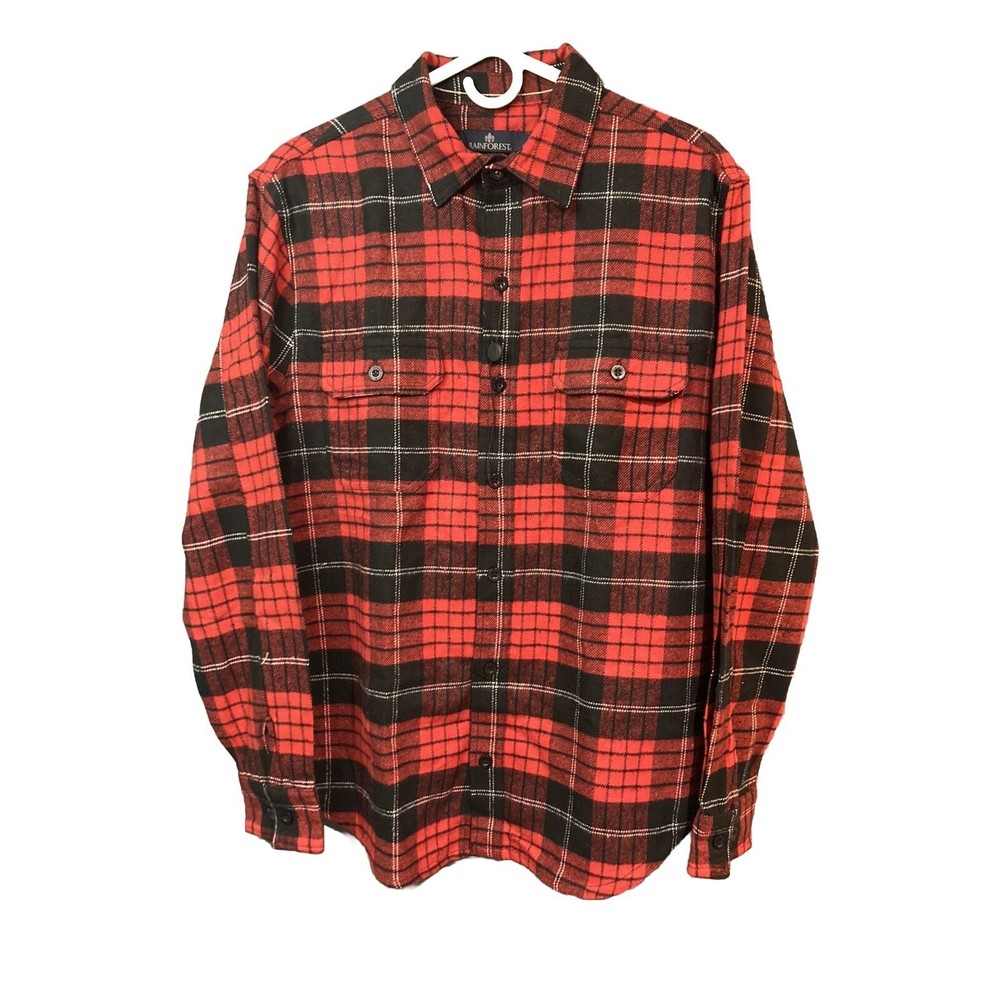 Rainforest Men's Heavyweight Flannel Shirt Black/Red Plaid Size Large‎